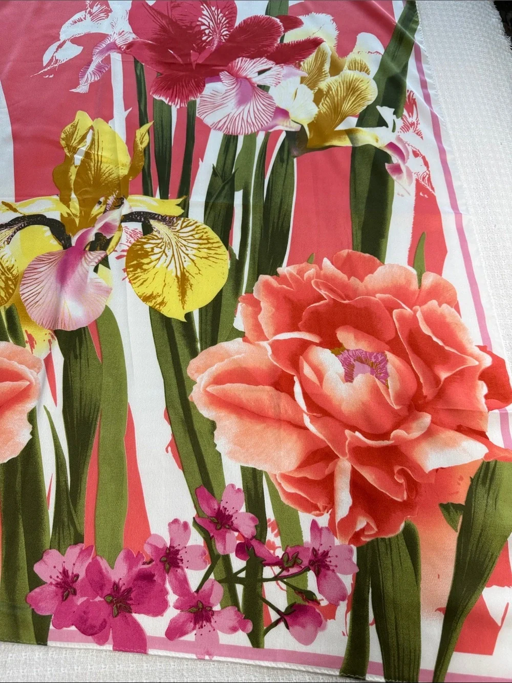 Collectioneighteen square floral print scarf pink, yellow, coral, orange, white